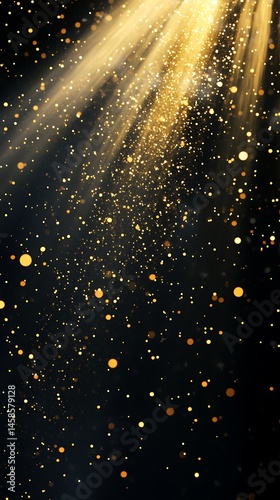 Bright golden light flare with ray burst on black