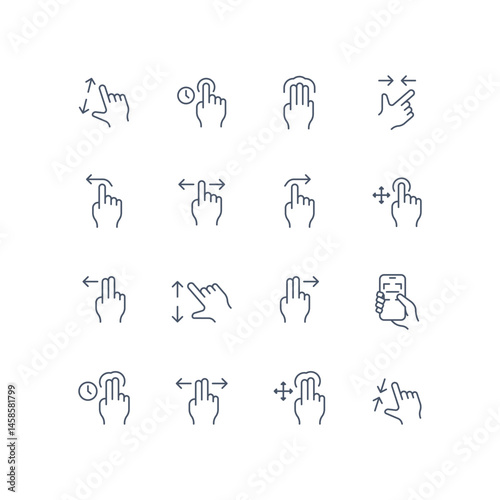 Touch screen gestures icons set