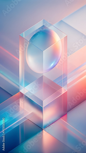 Abstract frosted glass shapes with a gradient sphere  