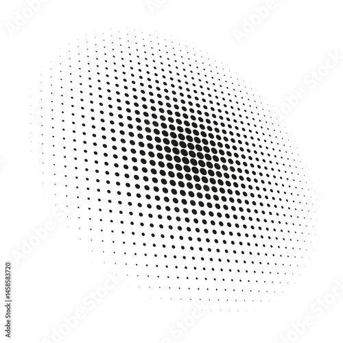 Abstract globe dotted sphere, 3d halftone dot effect. White color, in black background. Vector illustration. It can be used as logo, icon.