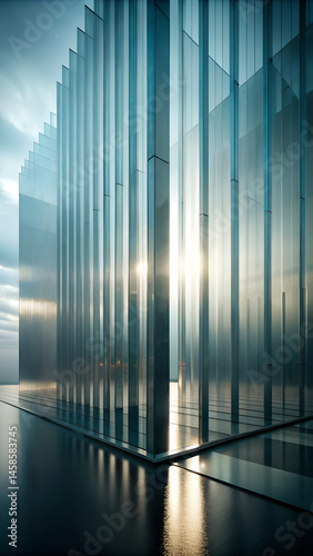 Glass-like architectural panels reflecting light in a modern setting  