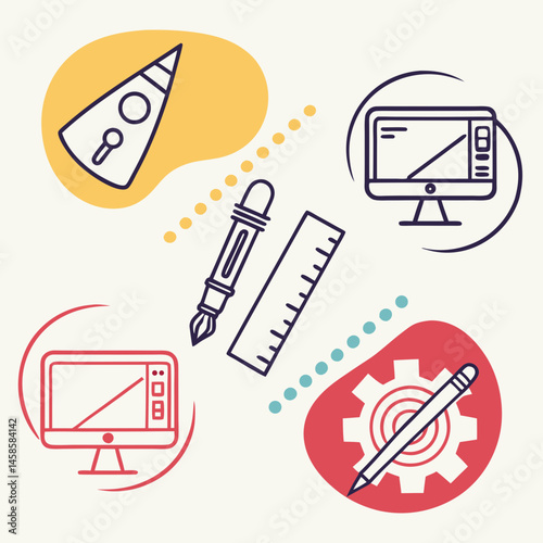 cut out, icon set, art, computer graphic, illustration, symbol, vector, icon symbol, curve, horizontal, outline, design element, modern, technology, circle, design, digitally generated image, sign, wo