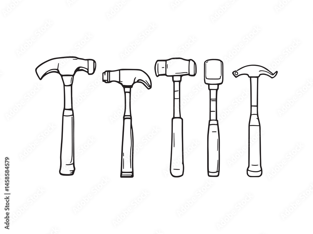 Hammer Line Art Vector Collection Hammer Line Art Vector Collection