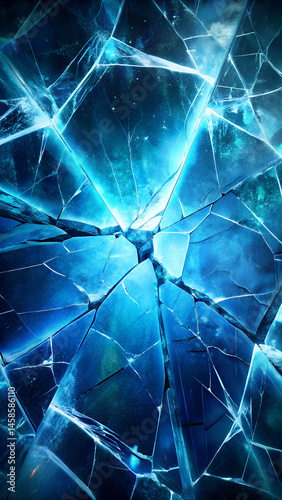 Cracked Ice Texture with Sharp Lines and Glowing Blue Background  