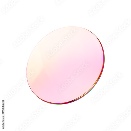 Glass round orange lens transparent. 3d gradient holographic disk icon. Light circle badge element. Abstract disc, lens, button, badge, podium, frame fly gradation texture. Vector 3d illustration