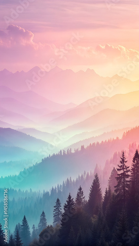 Soft Pastel Gradient Mountain Landscape at Dusk  
