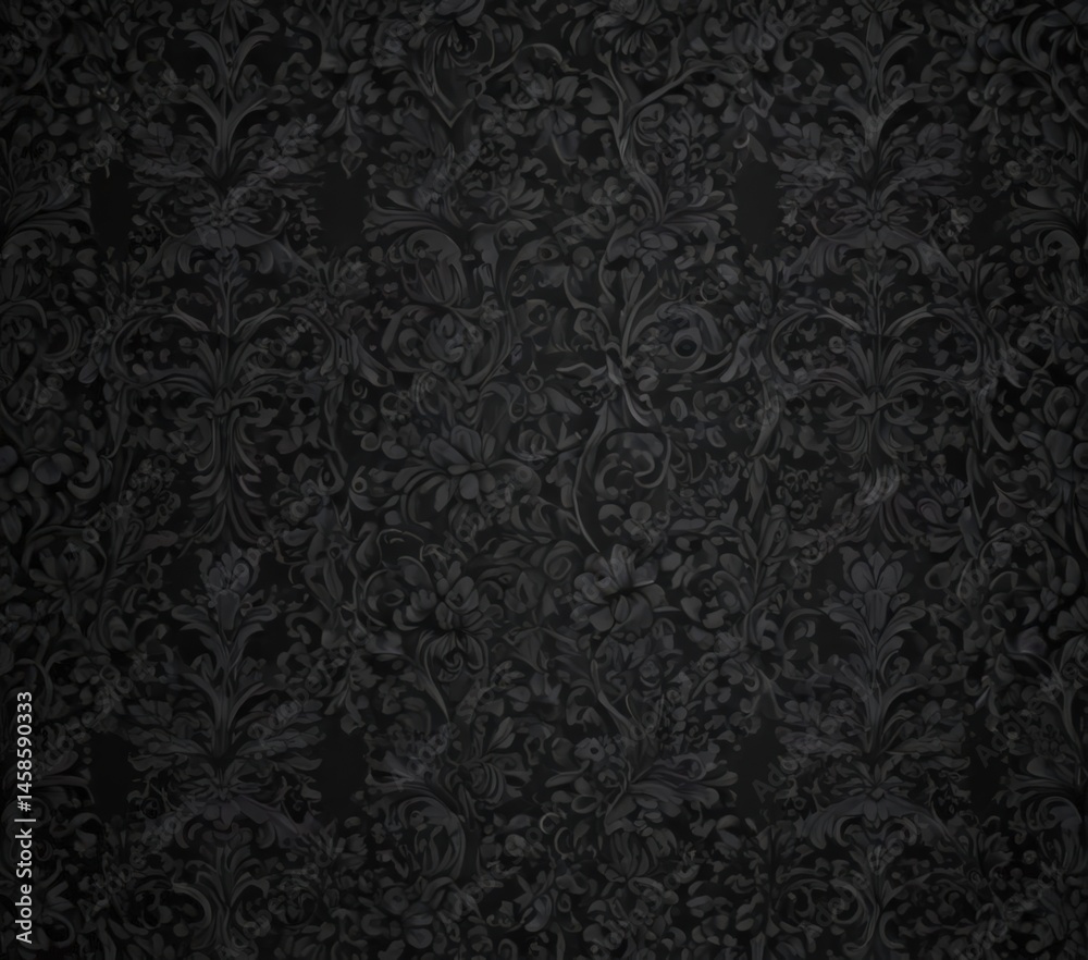 Seamless black gothic damask Intricate floral vines and patterns , ornate background, intricate pattern Seamless black gothic damask Intricate floral vines and patterns , ornate background, intricate pattern