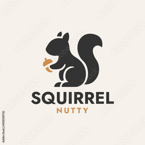 A playful and cute logo design featuring a squirrel holding an acorn, symbolizing nature, food, and fun. Perfect for businesses related to pets, snacks, or wildlife conservation.