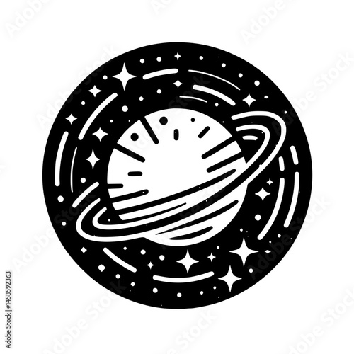 Black & White Cosmic Planet Design - Modern Silhouette