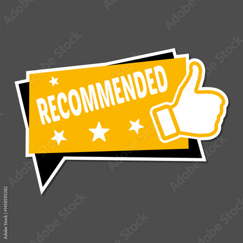 Recommended badge with thumbs up icon. Flat style vector badge for marketing materials, digital advertising, and branding efforts