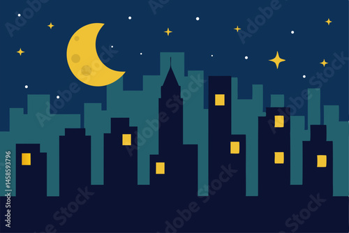 night city with moon