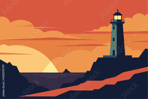lighthouse on the sunset