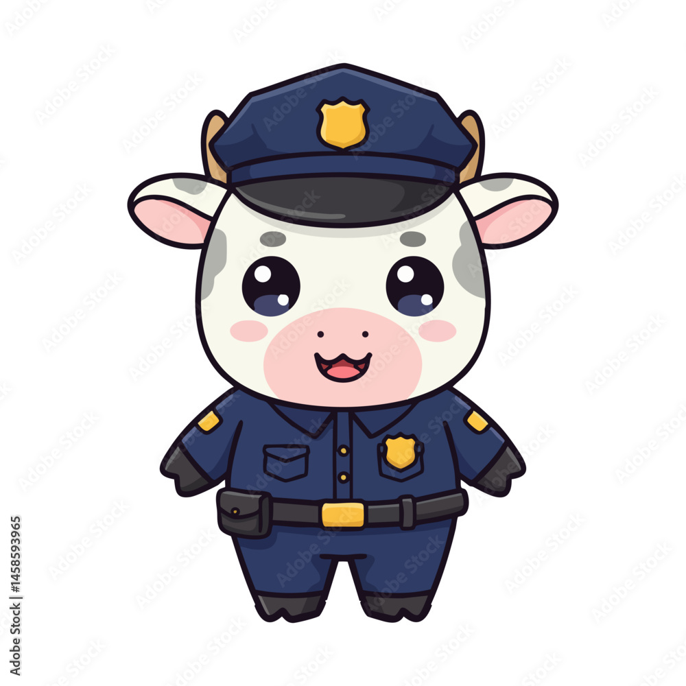 cute icon character white cow dressed as a police officer. cute icon character white cow dressed as a police officer.