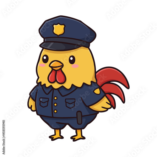 cute icon character rooster dressed as a police officer.