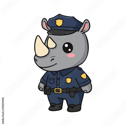 cute icon character rhino dressed as a police officer.