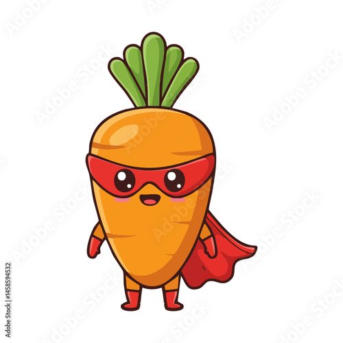 cute icon character carrot dressed as a superhero.