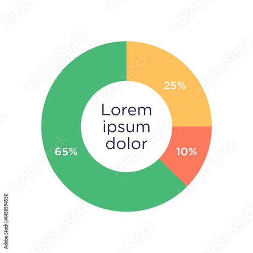 Financial infographic chart with 10, 25, and 65 percent values, business data visualization for report, growth, and analysis isolated on white background flat vector.
