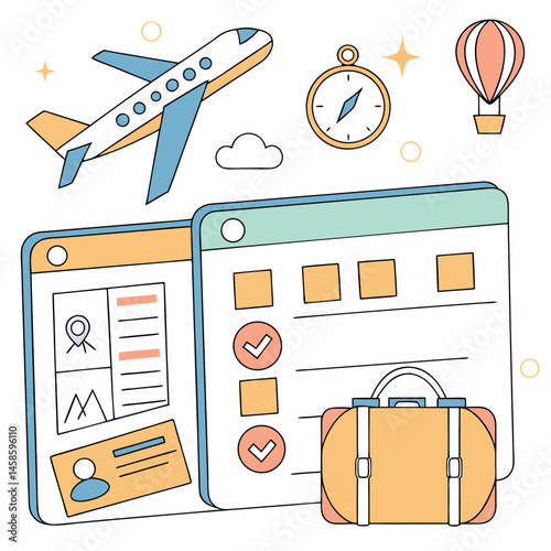 travel booking, vector, white background