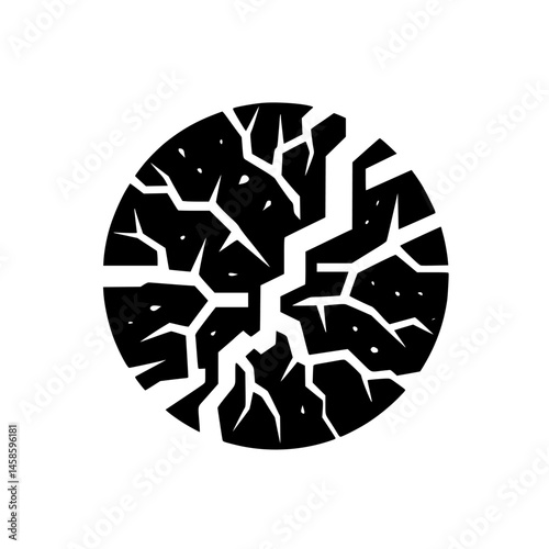 Black and White Cracked Circle Logo, Abstract Graphic Design