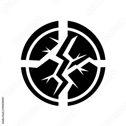Abstract Cracked Earth Symbol, Black & White, Geometric Logo