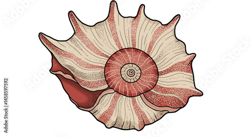 Blackwork tattoo icon. Colorful nautilus shell illustration on a white background