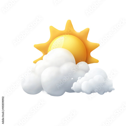  Weather 3d icon of sun and cloud isolated on transparent or white background