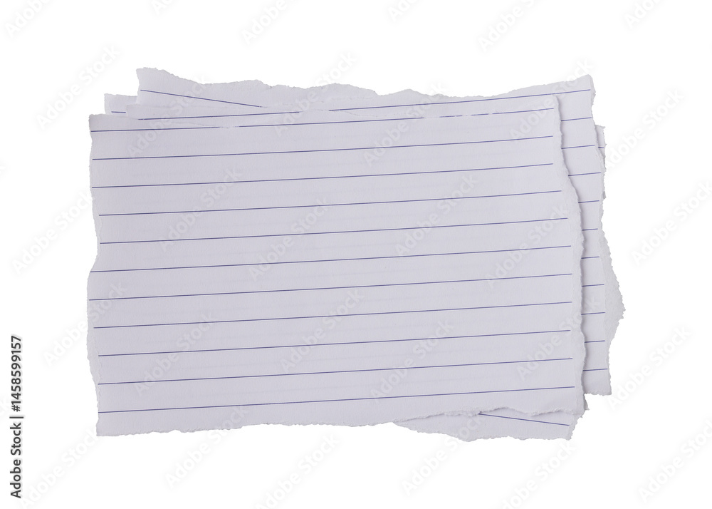 Obraz premium White ripped torn sheet of notebook paper with blue lines isolated on transparent background