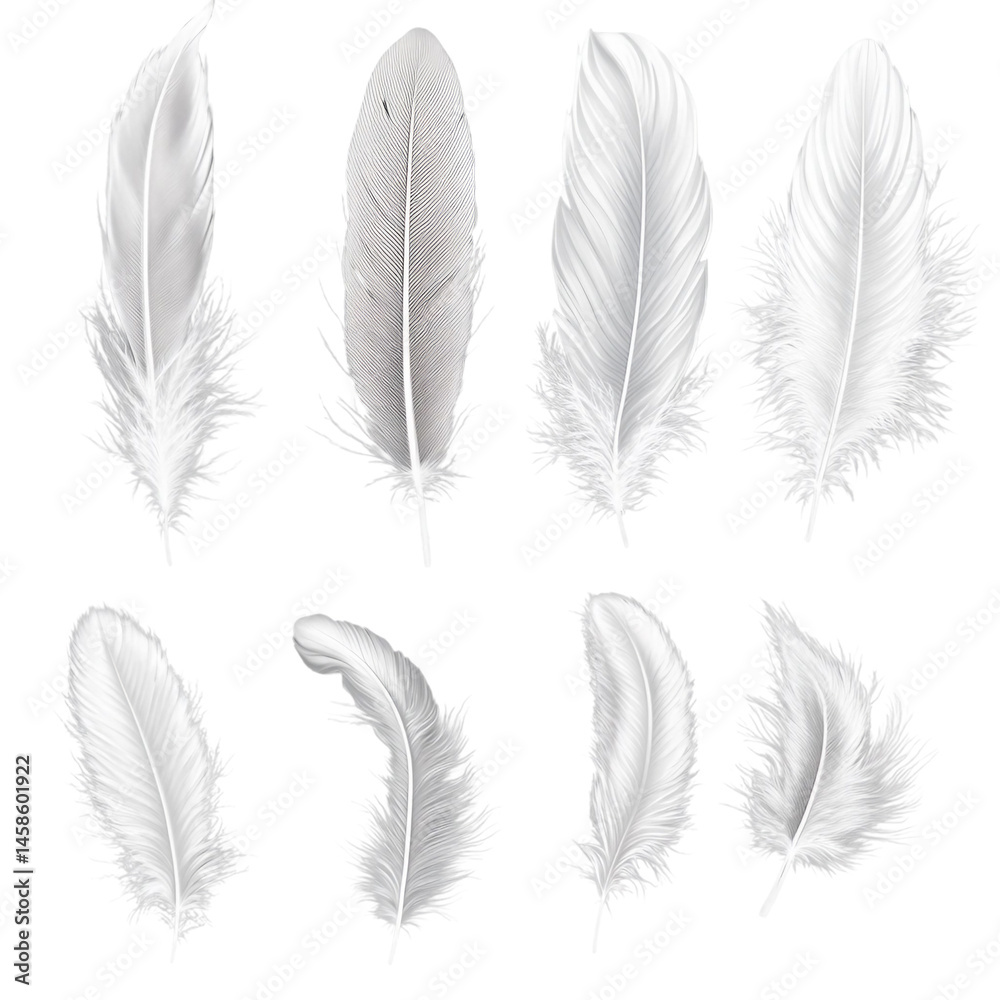 Collection set of feathers isolated on transparent or white background Collection set of feathers isolated on transparent or white background
