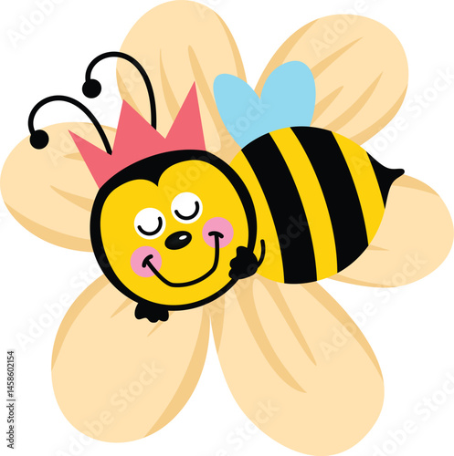 Cute Cartoon Bee with a Tiny Crown
