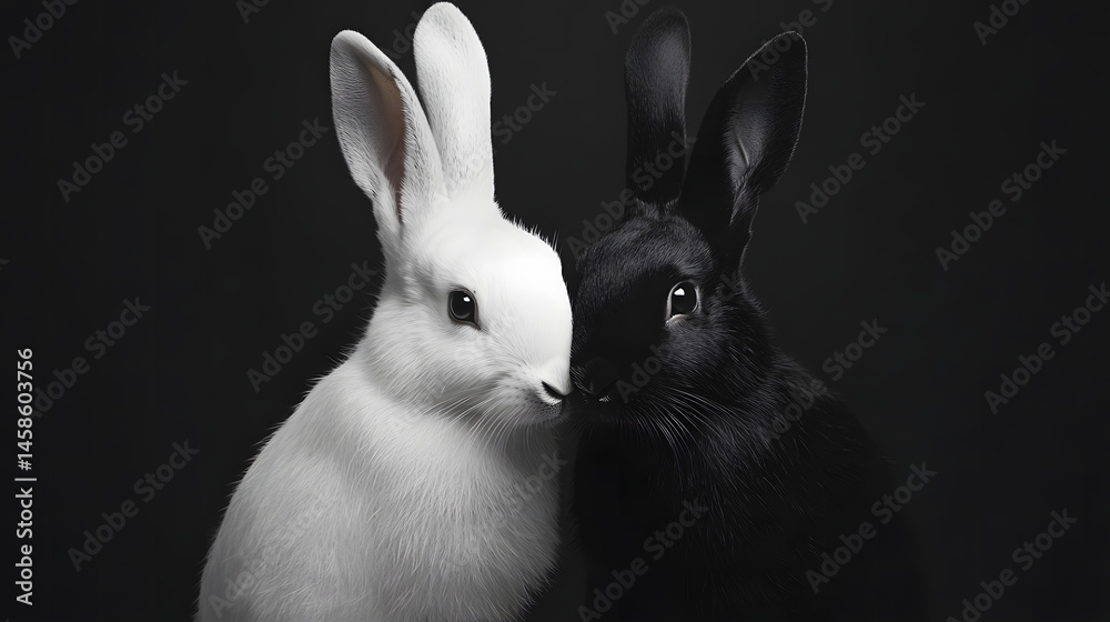 Obraz premium white rabbit on black background