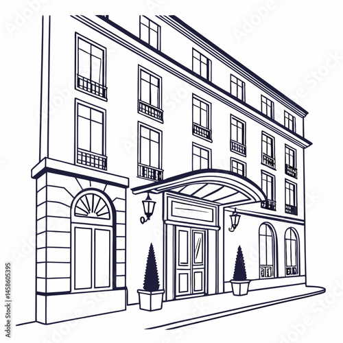 hotel building, vector, white background