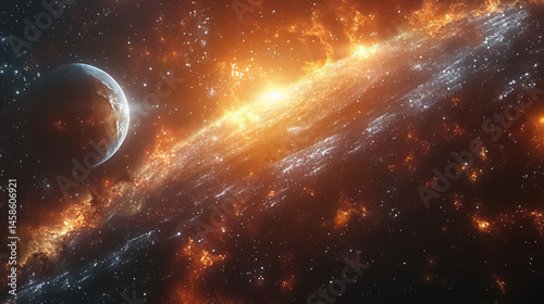 Unknown planet from outer space. Space nebula. Cosmic cluster of stars. Outer space background