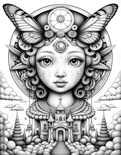 Obraz na płótnie Surreal Portrait Coloring Page Illustration w salonie