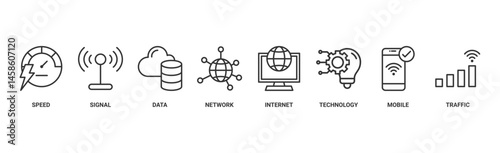 5G banner web icon vector illustration concept with icon of speed, signal, data, network, internet, technology, mobile and traffic