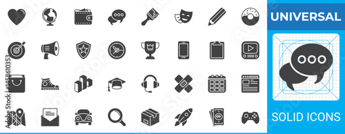 Universal solid glyph icon pack