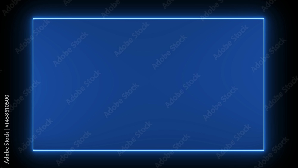 Obraz premium Glowing blue rectangular frame on black background, futuristic digital interface element, modern cyber aesthetic