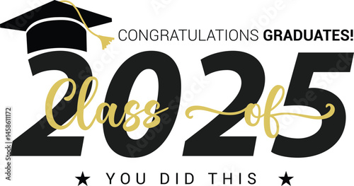 Class of 2025 vector illustration. Festive celebration design for graduation events and announcements. Congratulations graduates design template for social media posts to honor graduates vector