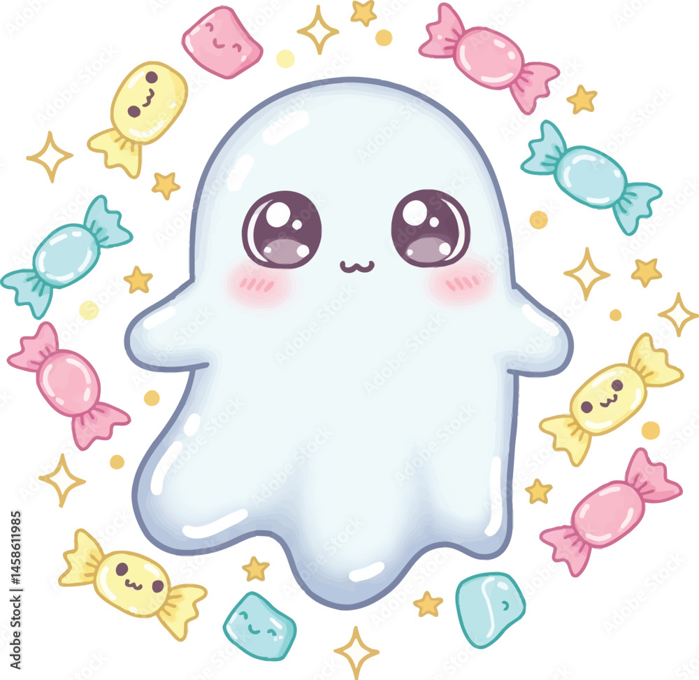 Fototapeta premium Halloween Ghost Surrounded by Sweet Treats