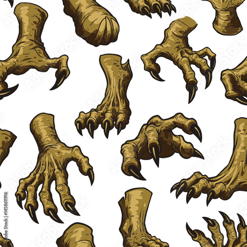 Spooky Halloween Monster Claws Seamless Repeat Background