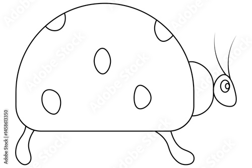 Ladybug. Side view. Sketch. Insect with antennae and spots on the back. Vector illustration. Outline on an isolated white background. Doodle style. Coloring book for children. Idea for web design.