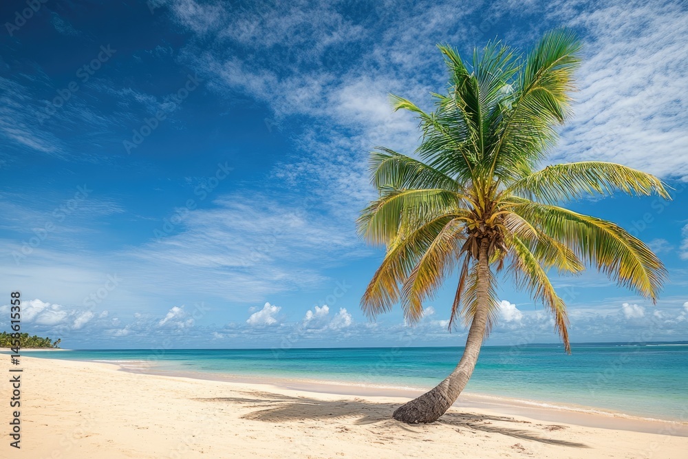 Tropical beach scene with solitary palm tree Tropical beach scene with solitary palm tree