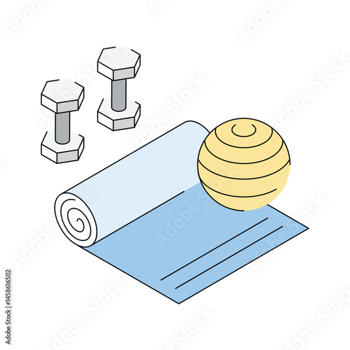 Visually appealing isometric outline icon of yoga equipment