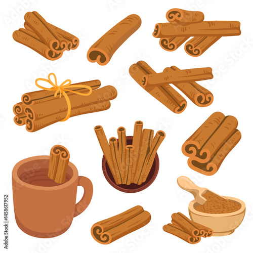 Flat Illustration Cinnamon Slices and Drink
