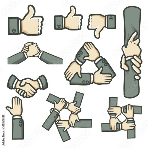 Teamwork Handshake Thumbsup Cartoon Business Hands Illustration