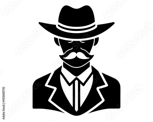 hat with mustache  silhouette vector illustration