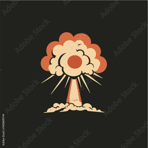 Retro Styled Cartoon Atomic Explosion Illustration Against Dark Background Design Element