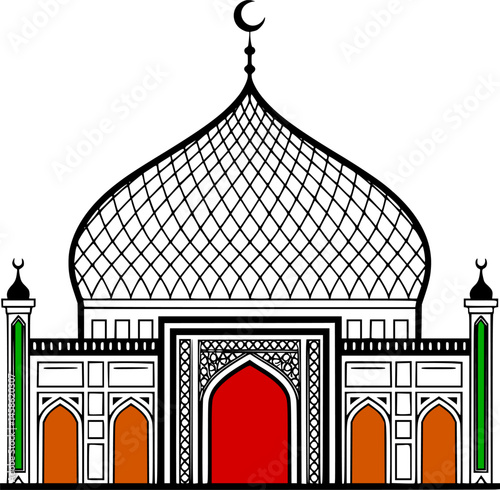 Islamic mosque Dome Silhouette Vector – Minimalist Mosque Architecture with Crescent Moon, Minarets, Geometric Patterns, and Elegant Arches – geodesic dome , wireframe dome