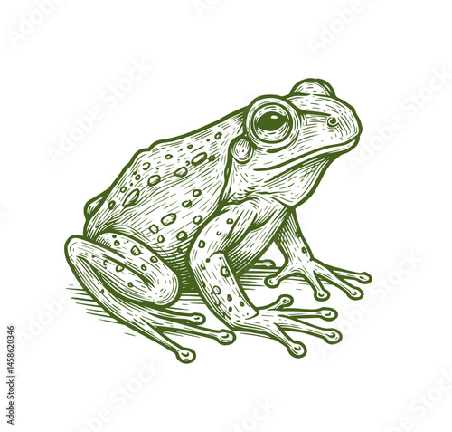 Frog Vector Illustration in Pen and Ink Isolated on White