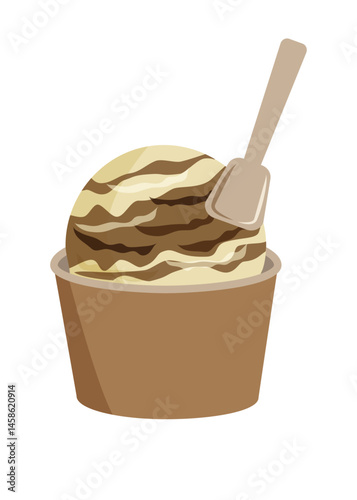 カップに入ったチョコとバニラのミックスアイスクリーム　ベクターイラスト