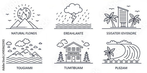 Vector icons set of a church with people illustration